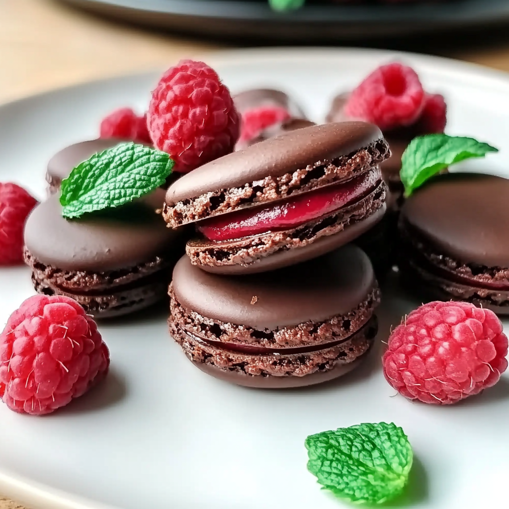Recipe preparation for Dark Chocolate Raspberry Macarons