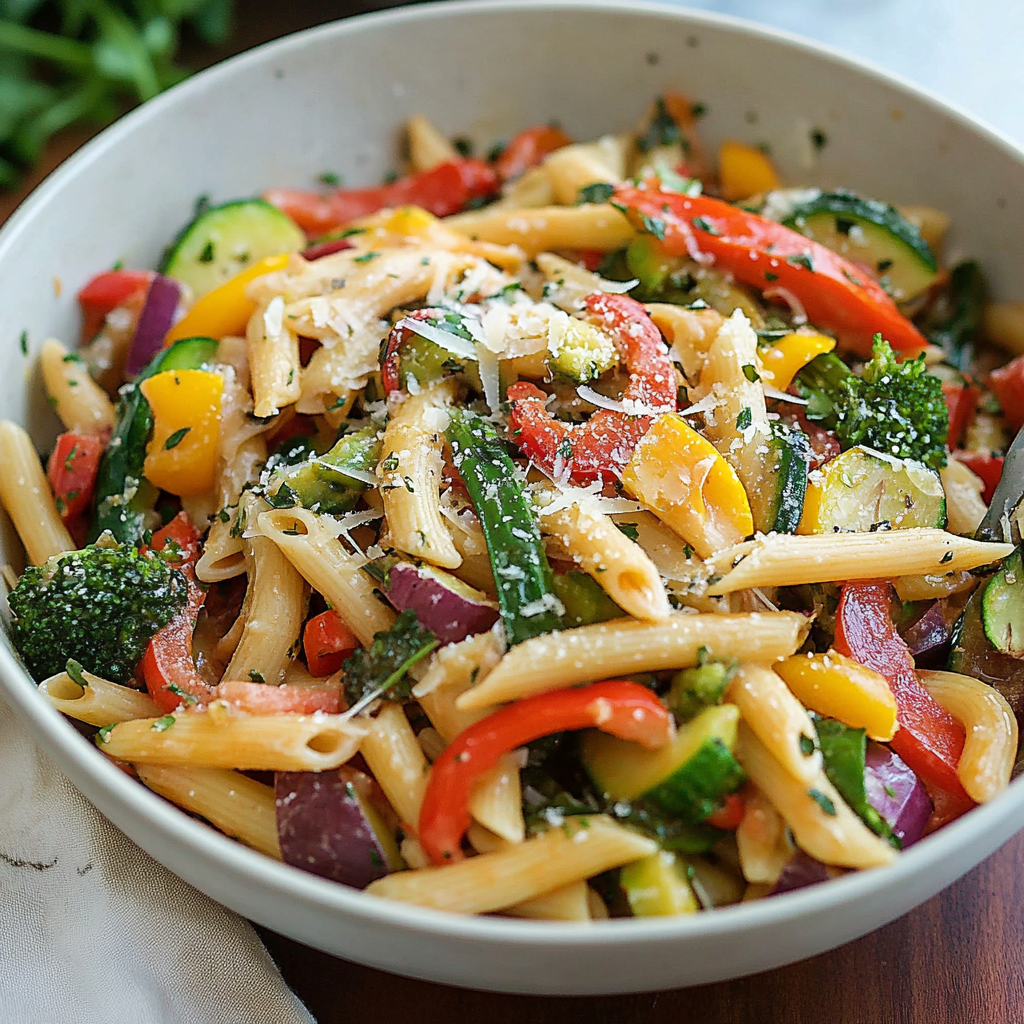 Recipe preparation for Delicious Pasta Primavera Bowl