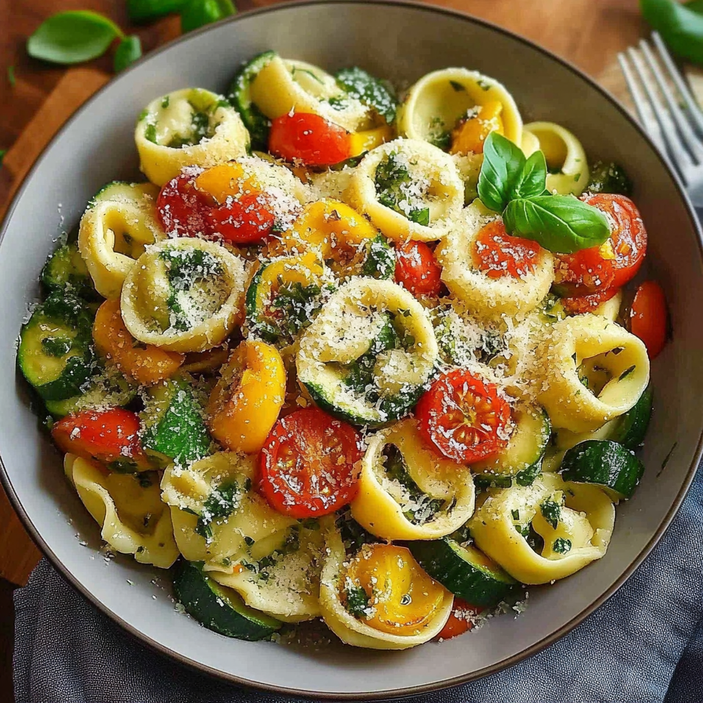 Recipe preparation for Tortellini Summer Veggies Plate