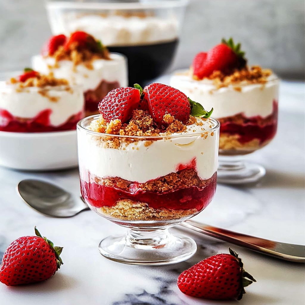 Recipe preparation for Strawberry Cheesecake Parfaits