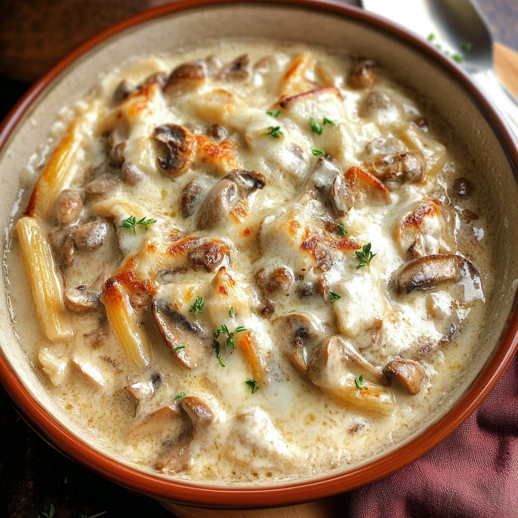Recipe preparation for Creamy Russian Mushroom Julienne