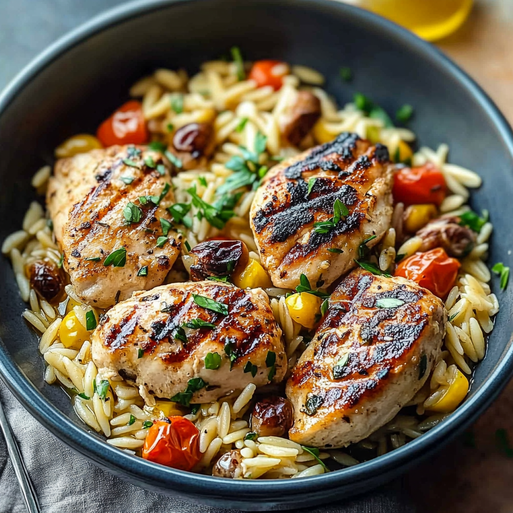 Recipe preparation for Mediterranean Chicken Orzo