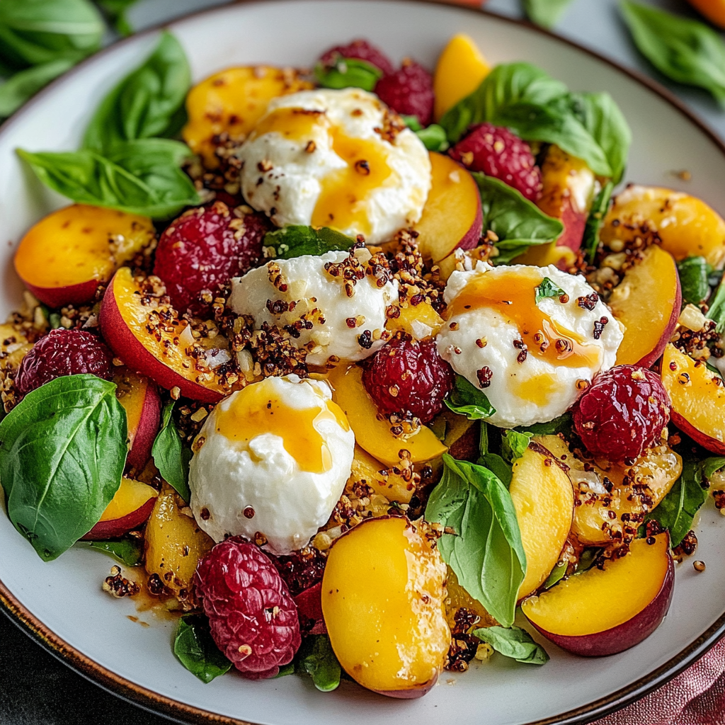 Recipe preparation for Peach Burrata Salad
