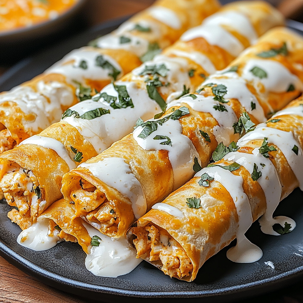 Recipe preparation for Baked Buffalo Chicken Taquitos