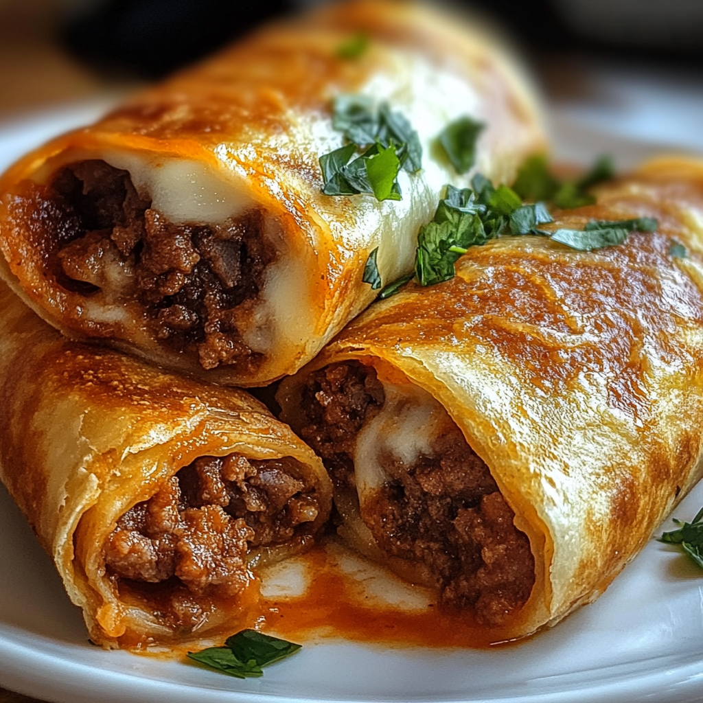 Recipe preparation for Crispy Beef Cheese Chimichangas