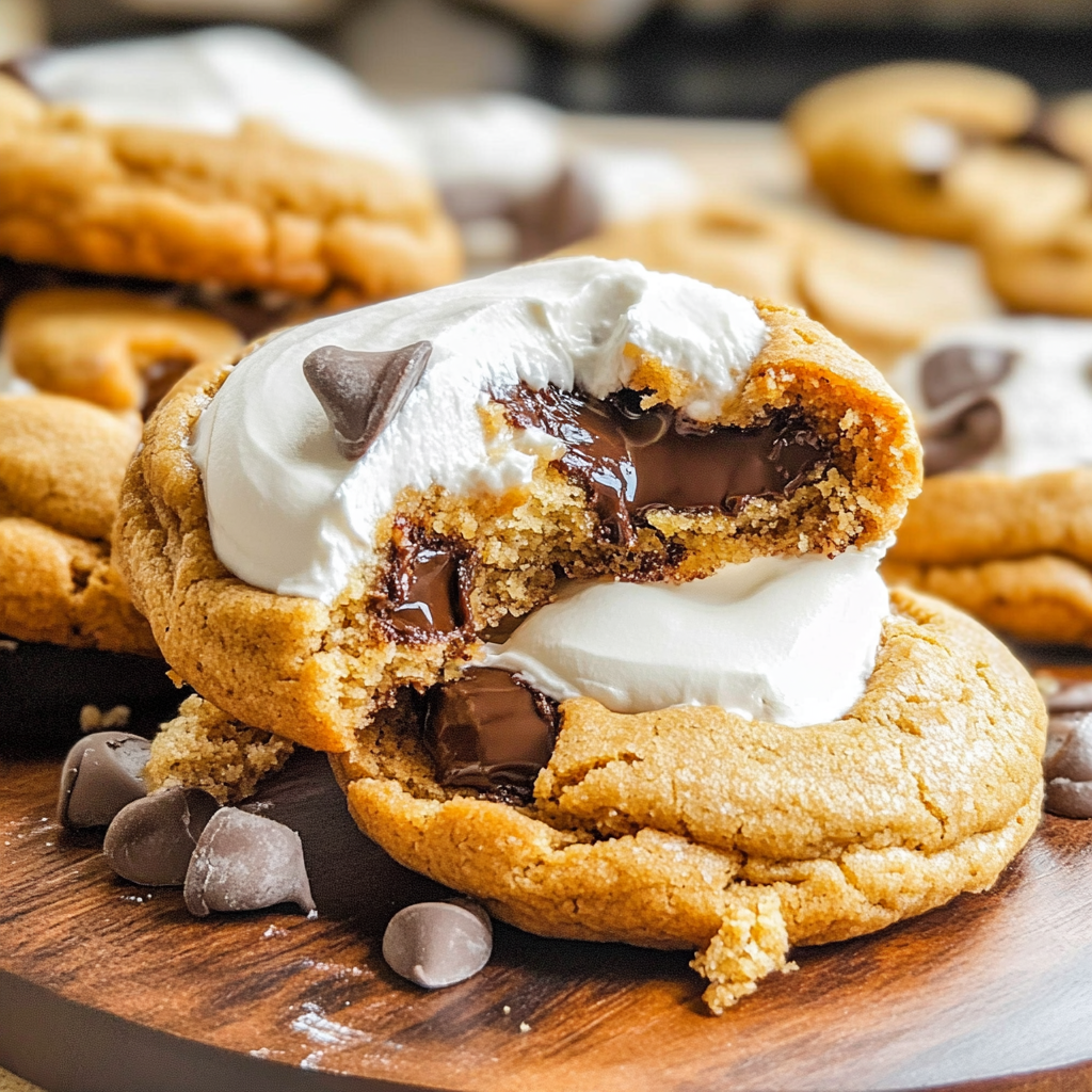Recipe preparation for S’mores Stuffed Cookies