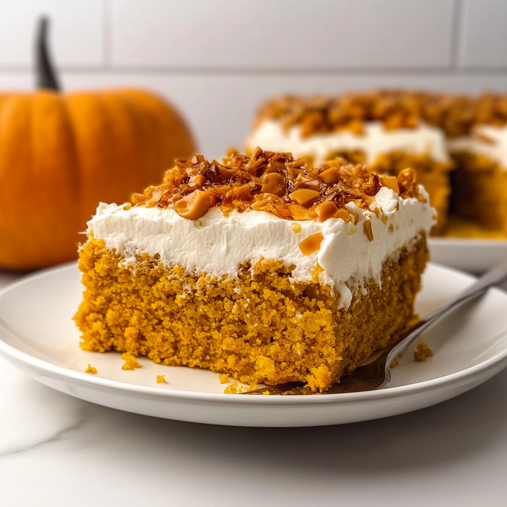 Recipe preparation for Pumpkin Poke Cake