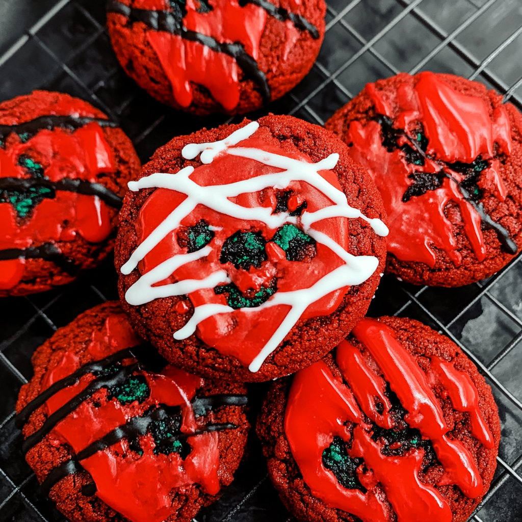 Recipe preparation for Red Velvet Halloween Cookies