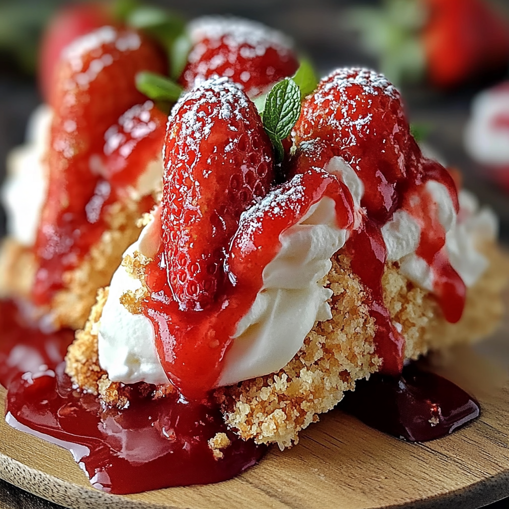 Recipe preparation for Strawberry Crunch Cheesecake Tacos
