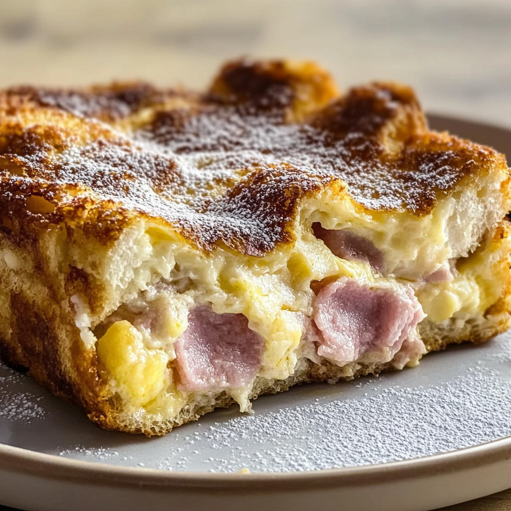 Recipe preparation for Monte Cristo Breakfast Casserole