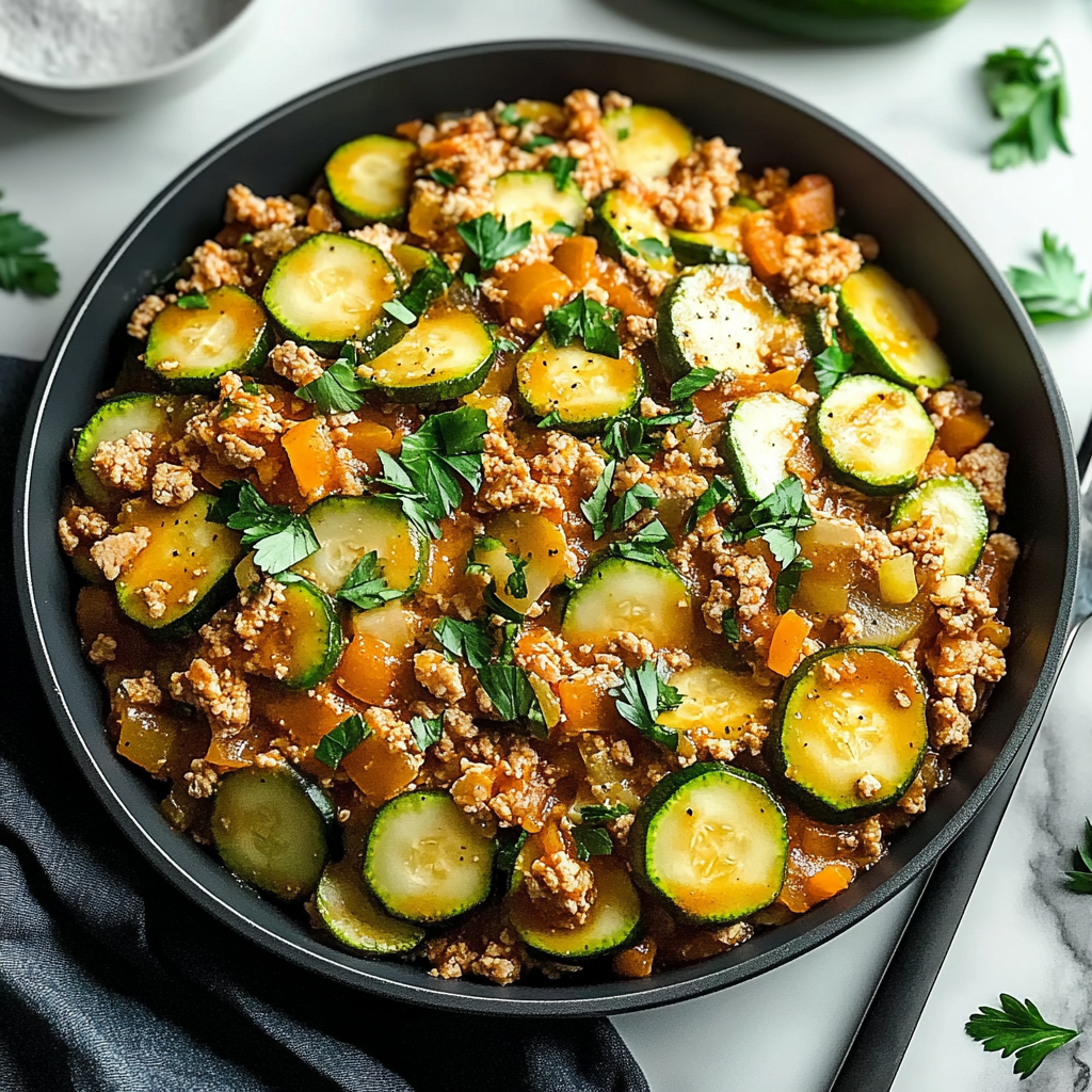 Recipe preparation for Ground Turkey and Zucchini Skillet