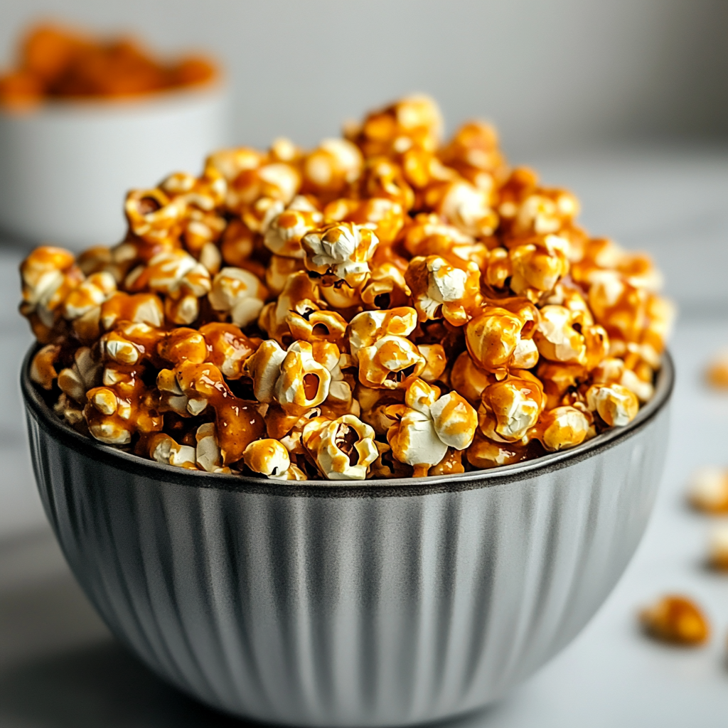 Recipe preparation for Pumpkin Spice Caramel Popcorn