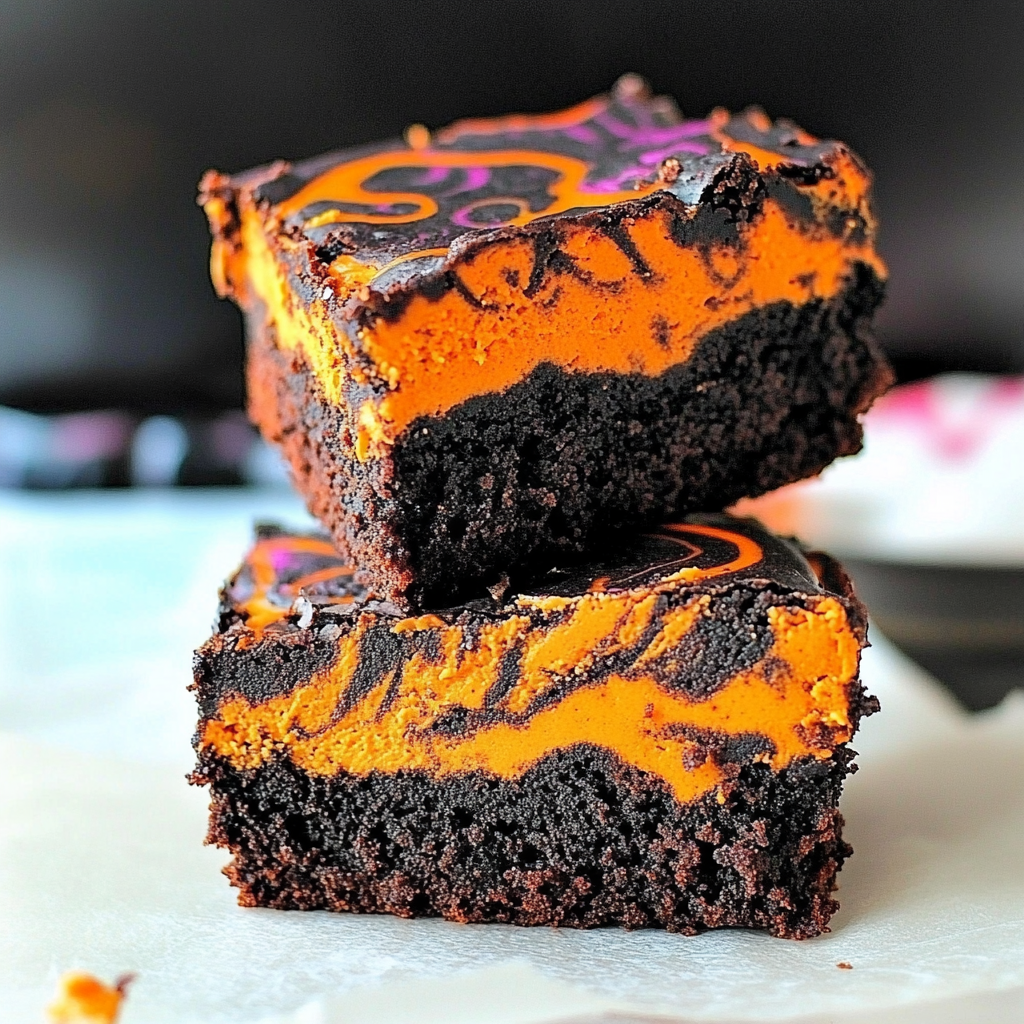 Recipe preparation for Halloween Swirl Cream Cheese Brownies
