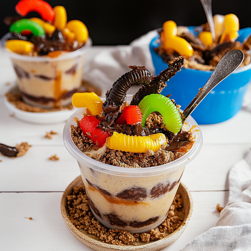 Recipe preparation for Dirt and Worms Pudding Cups