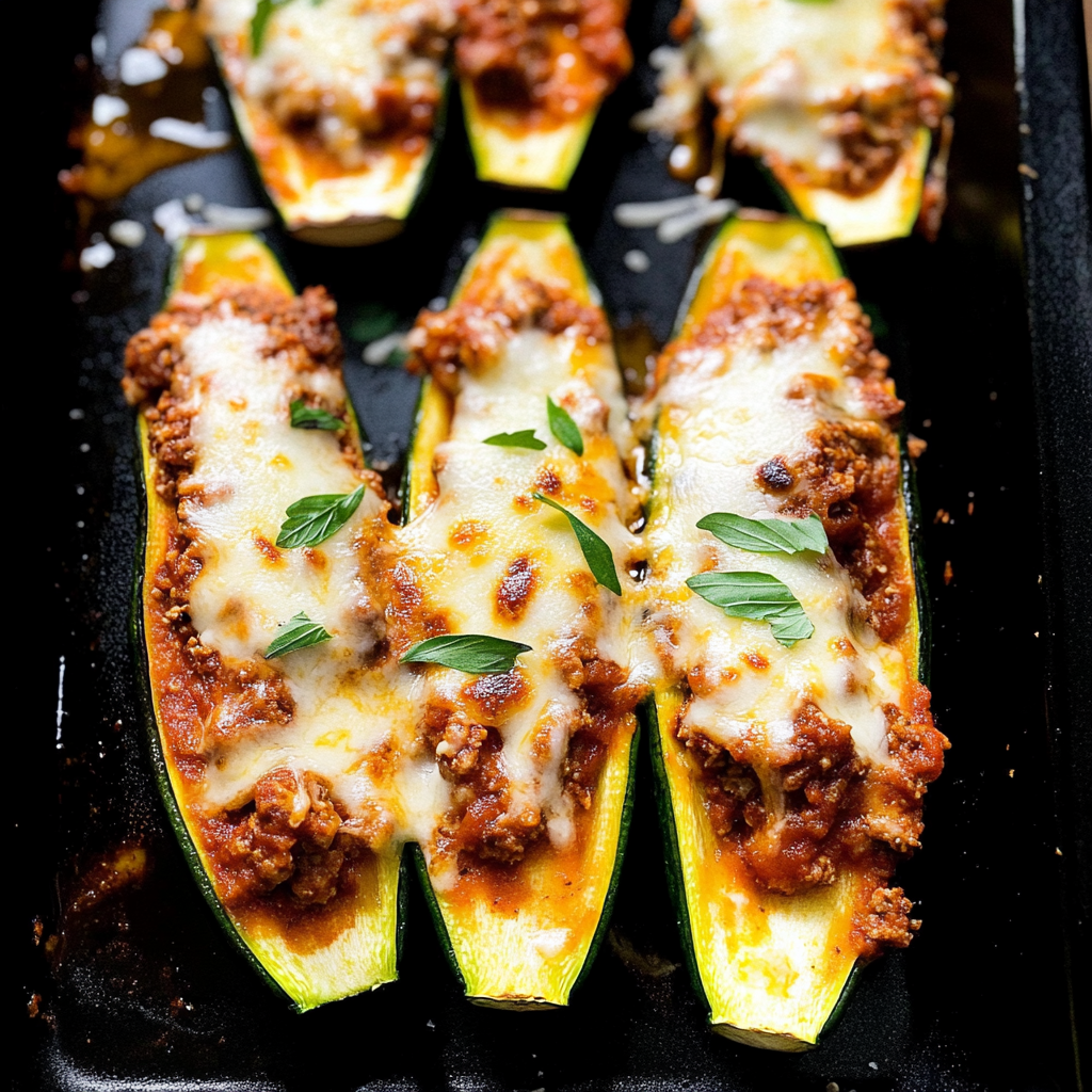 Recipe preparation for 30-Min Ground Beef Zucchini Boats