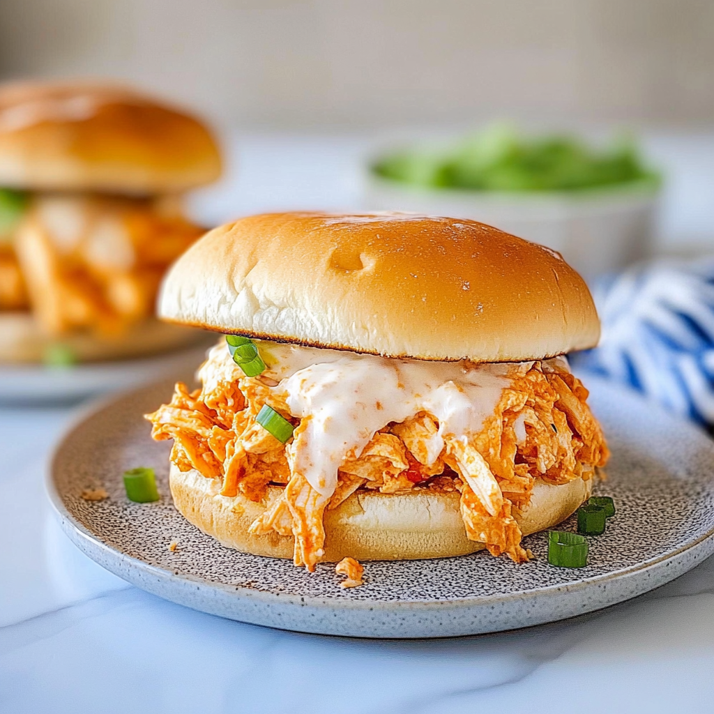 Recipe preparation for Spicy Shredded Buffalo Chicken Sandwich