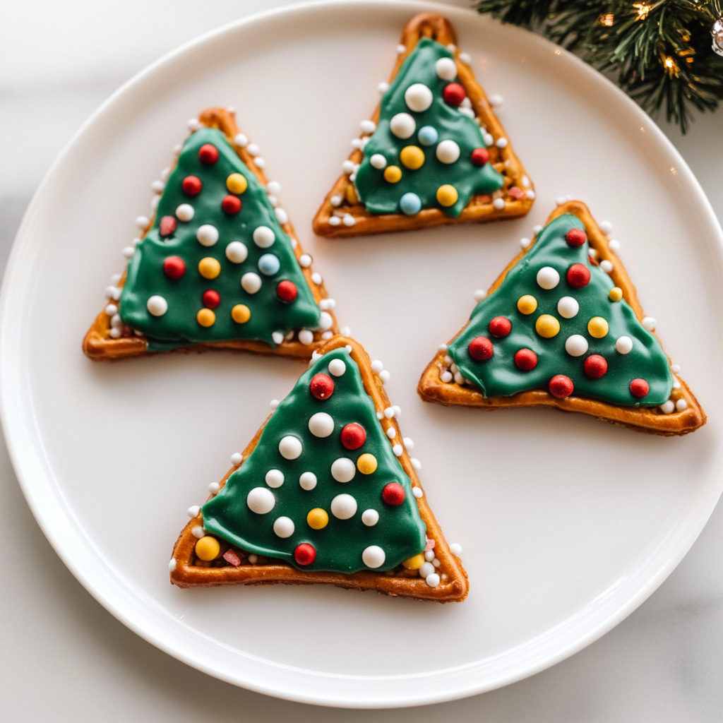 Recipe preparation for Pretzel and Candy Melt Christmas Trees