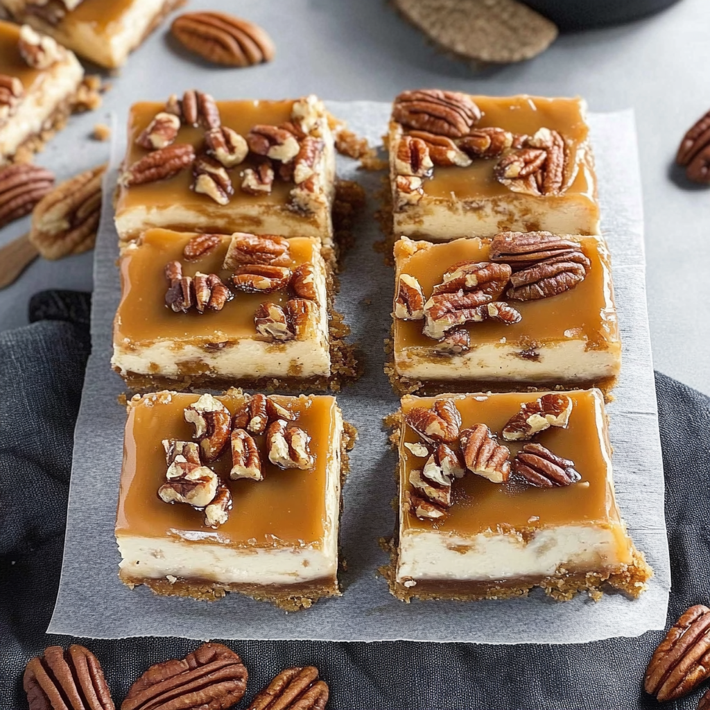Recipe preparation for Pecan Pie Cheesecake Bars