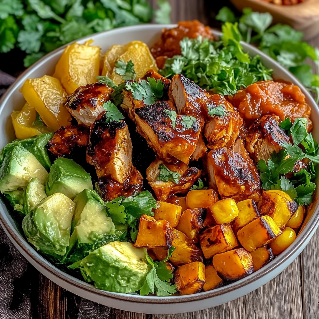 Recipe preparation for BBQ Chicken Bowls with Sweet Potatoes
