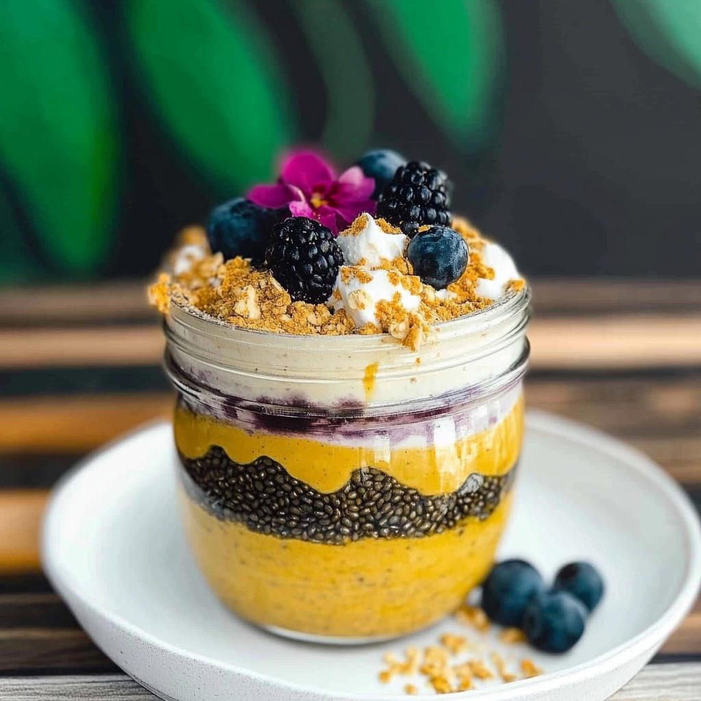 Recipe preparation for Tie-Dye Tropical Turmeric Chia Parfait
