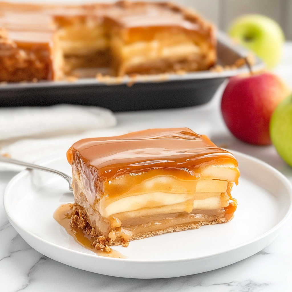 Recipe preparation for Easy No-Bake Caramel Apple Eclair Cake