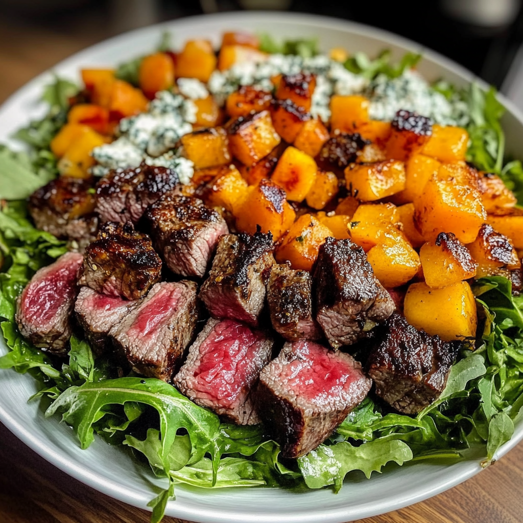Recipe preparation for Fall Harvest Steak Salad
