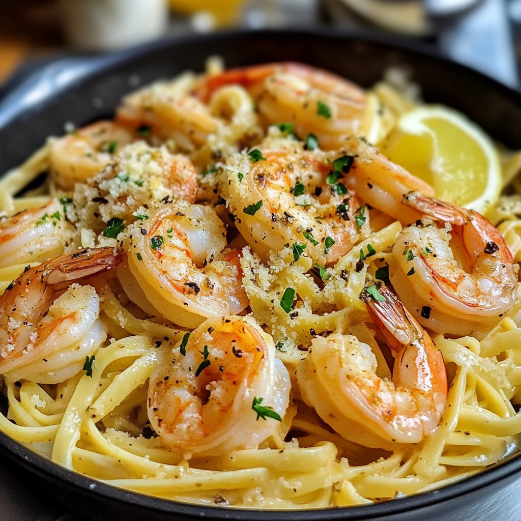 Recipe preparation for Garlic Butter Shrimp Pasta