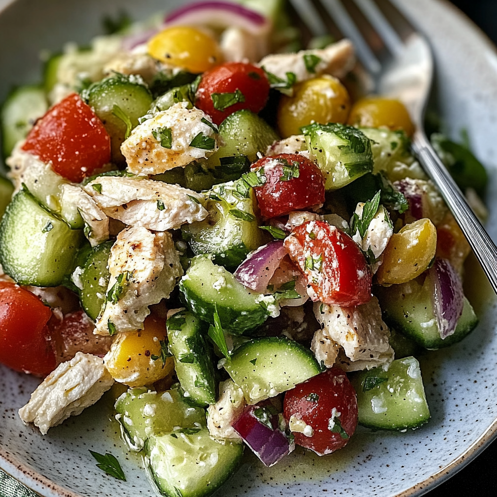 Recipe preparation for Fresh Cucumber Chicken Salad