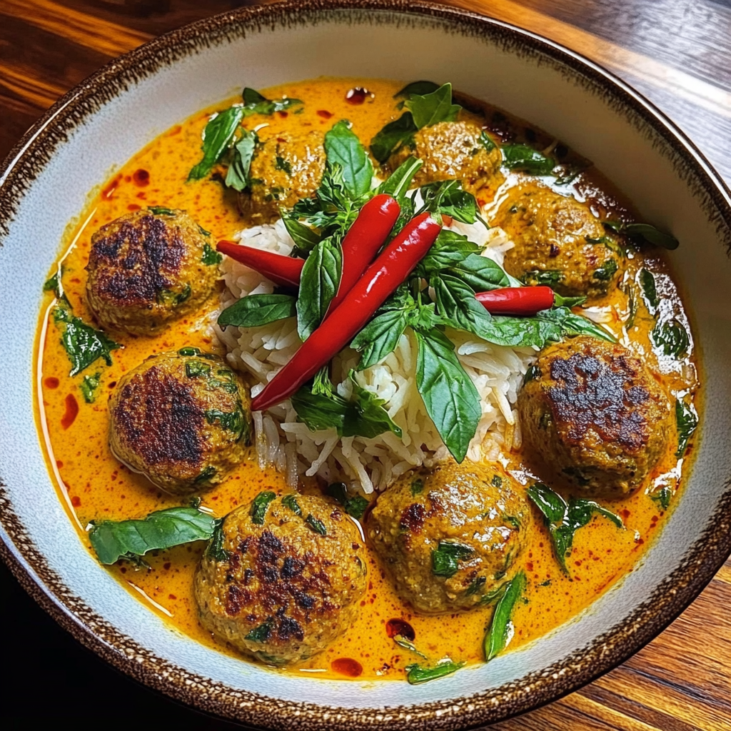 Recipe preparation for Thai Chicken Meatballs in Coconut Curry