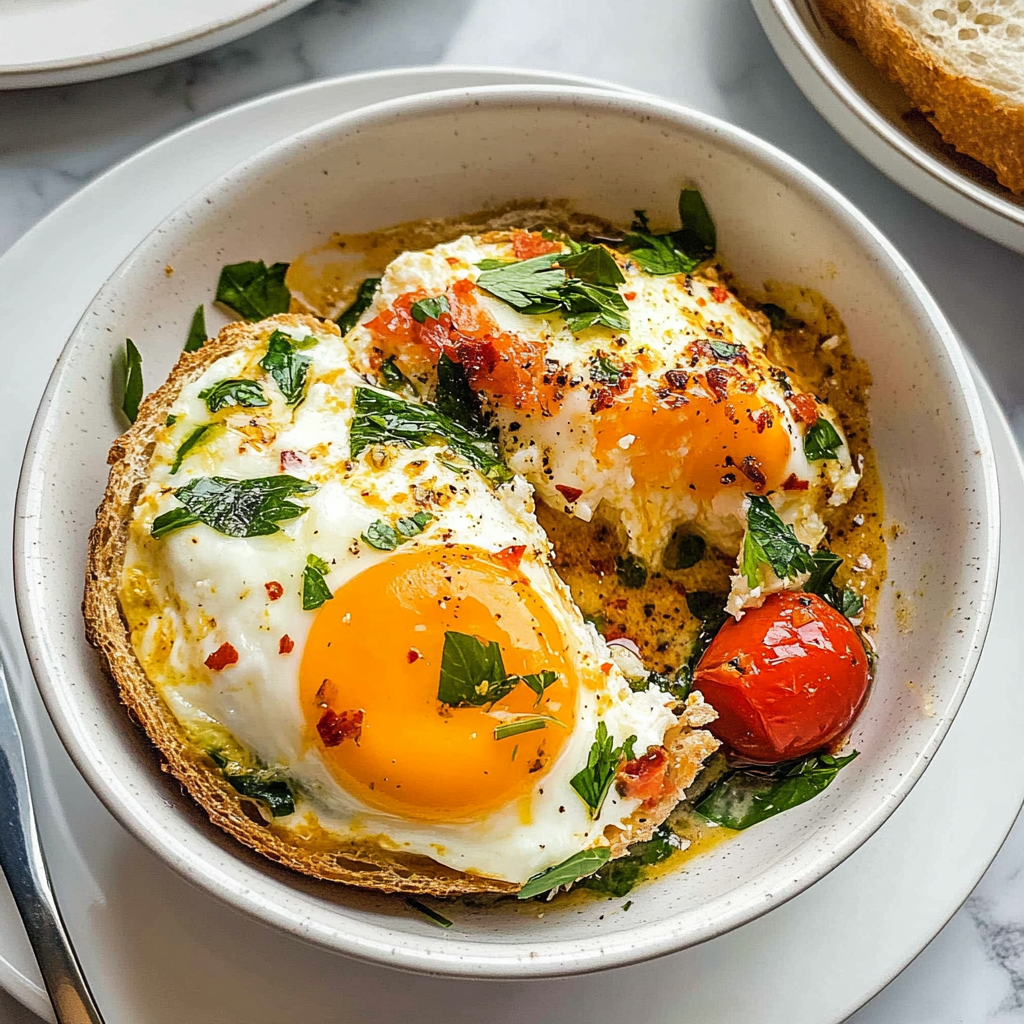 Recipe preparation for Baked Feta Eggs Recipe