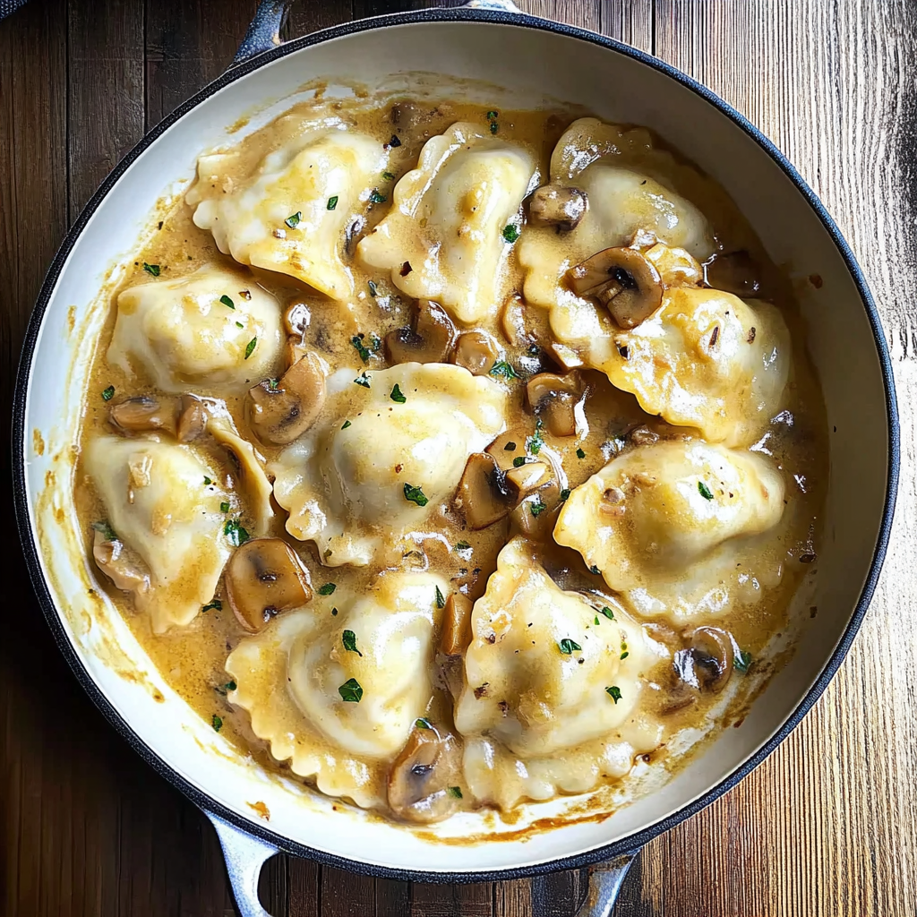 Recipe preparation for Pierogi with Creamy Mushroom Sauce