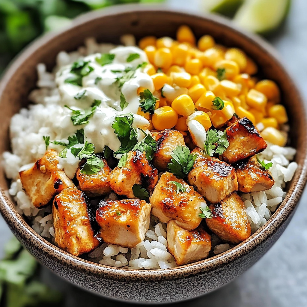 Recipe preparation for Street Corn Chicken Bowl Recipe