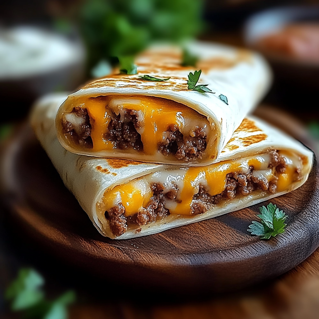 Recipe preparation for Cheesy Beef Wraps