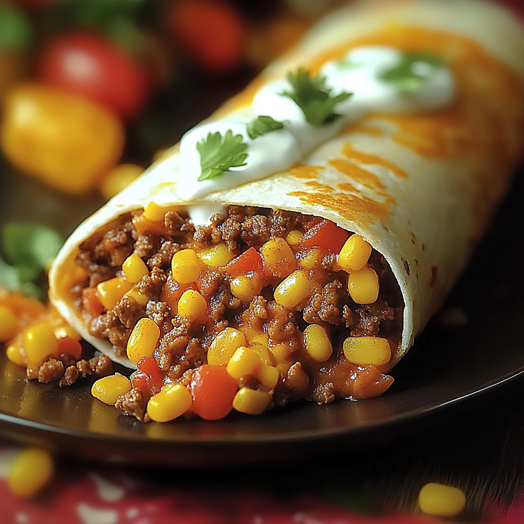 Recipe preparation for Cheesy Beefy Burrito Delight