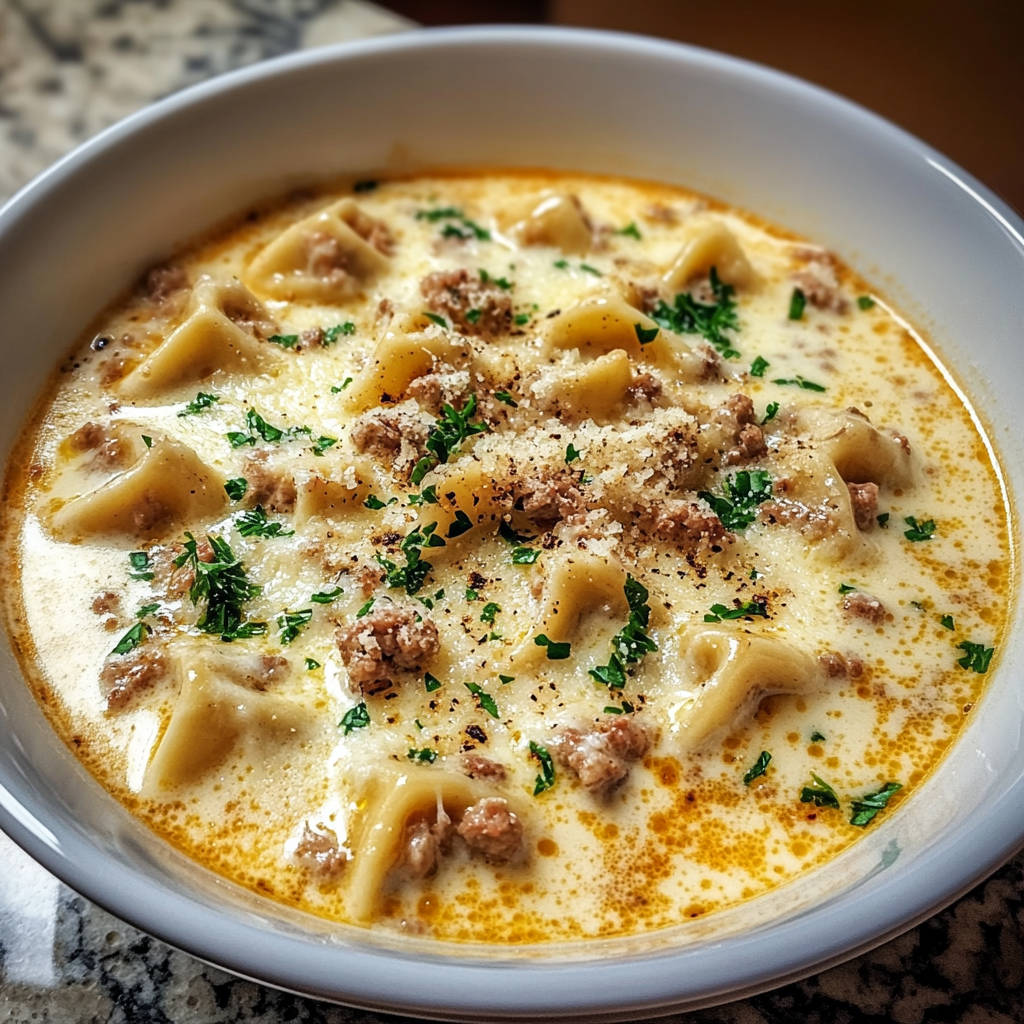 Recipe preparation for Alfredo Lasagna Soup