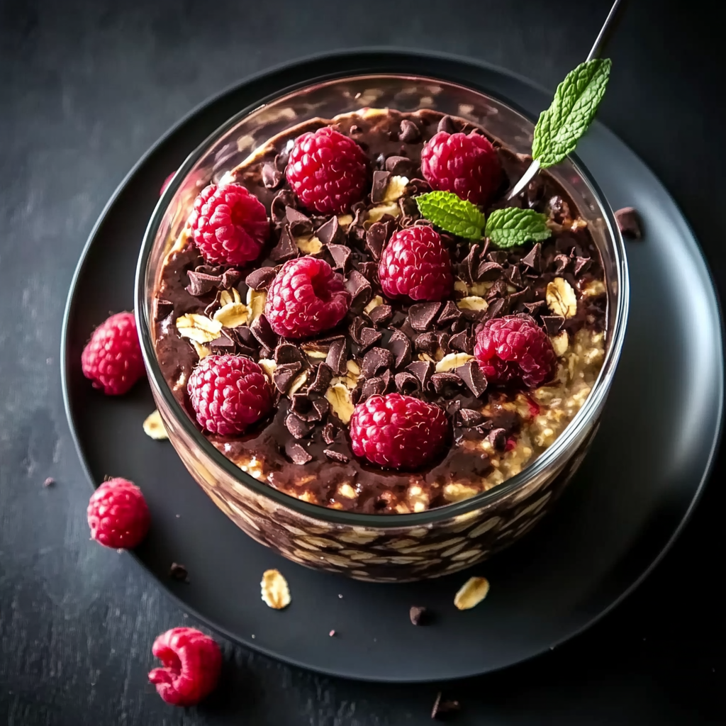 Recipe preparation for Dark Chocolate Raspberry Overnight Oats