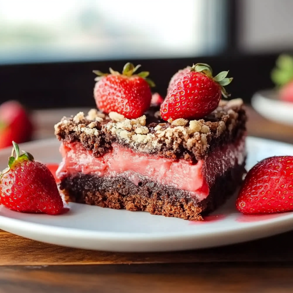 Recipe preparation for Strawberry Crunch Brownies