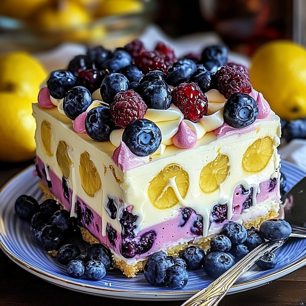 Recipe preparation for No-Bake Lemon dazzling Blueberry cream Cake