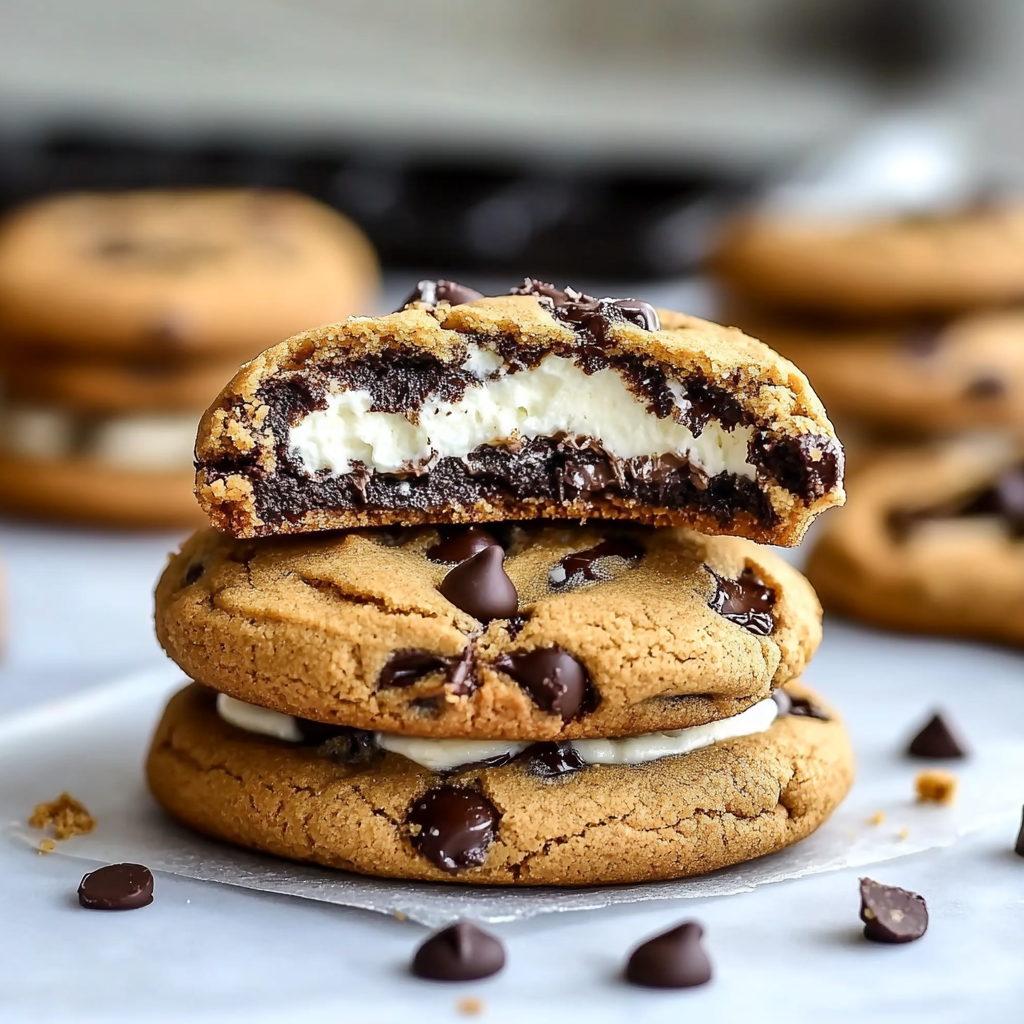Recipe preparation for Cheesecake-Stuffed Chocolate Chip Cookies