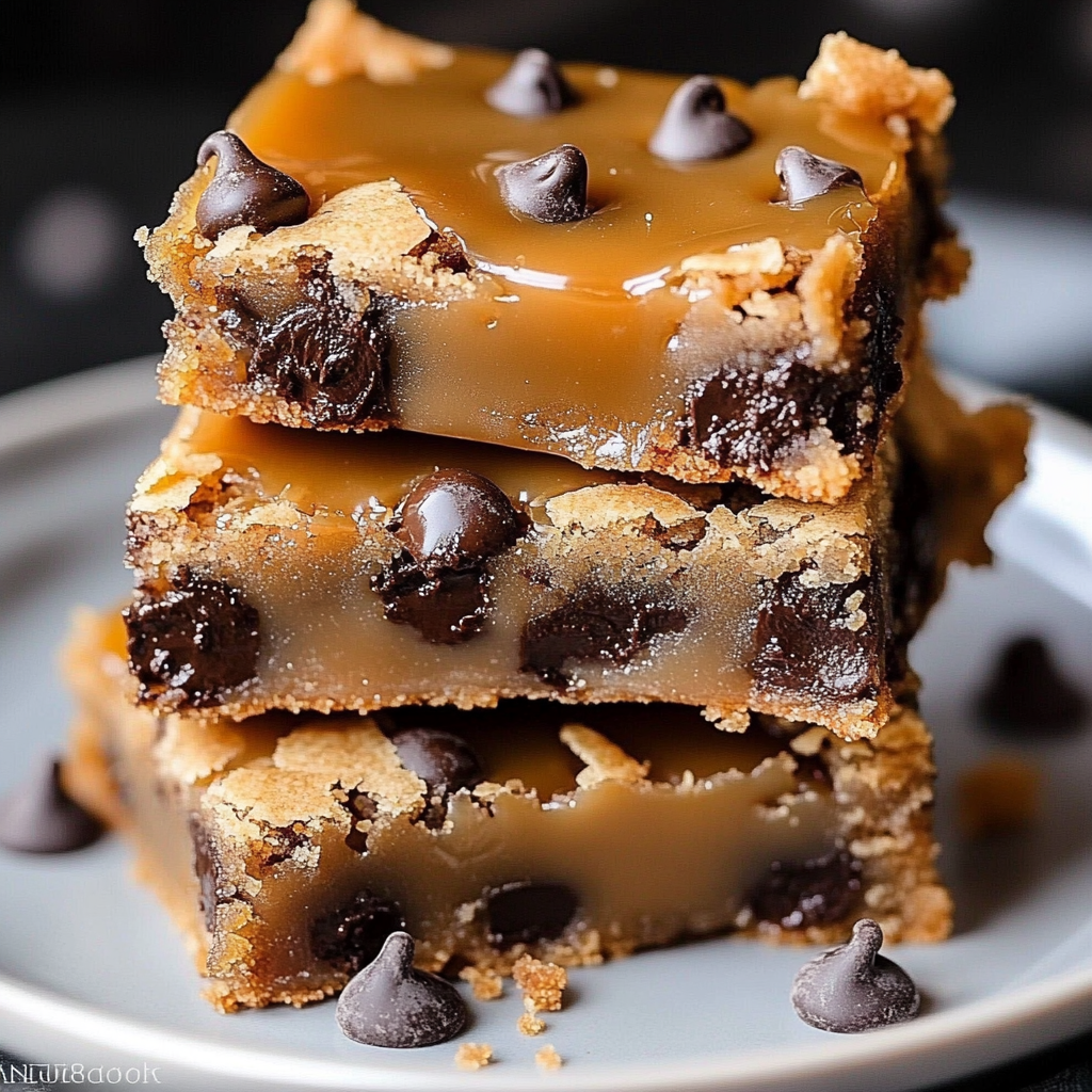 Recipe preparation for Salted Caramel Chocolate Chip Cookie Bars