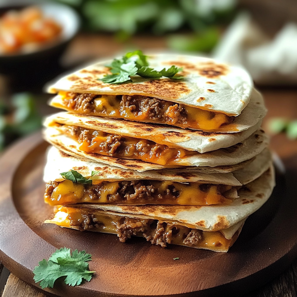 Recipe preparation for Cheesy Ground Beef Quesadillas