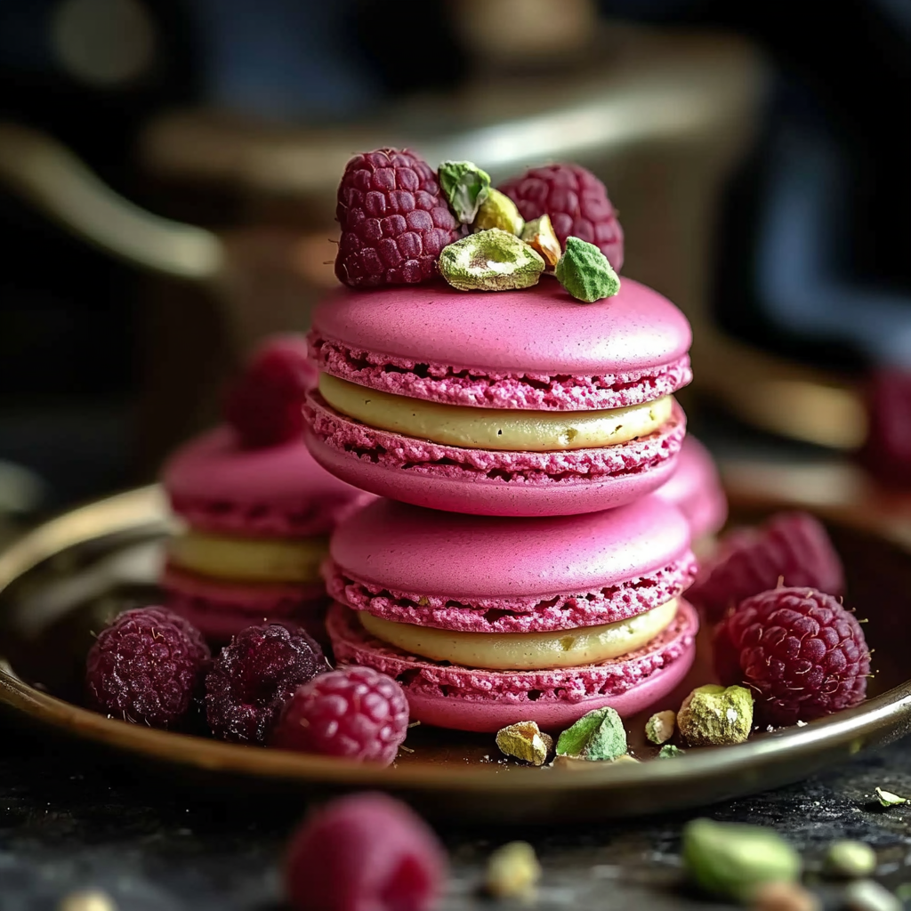 Recipe preparation for Luxurious Raspberry Pistachio Macarons
