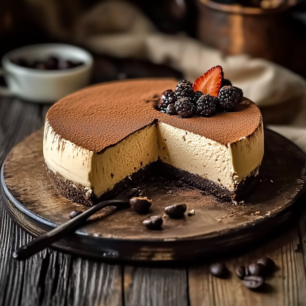 Recipe preparation for Creamy Coffee Cheesecake