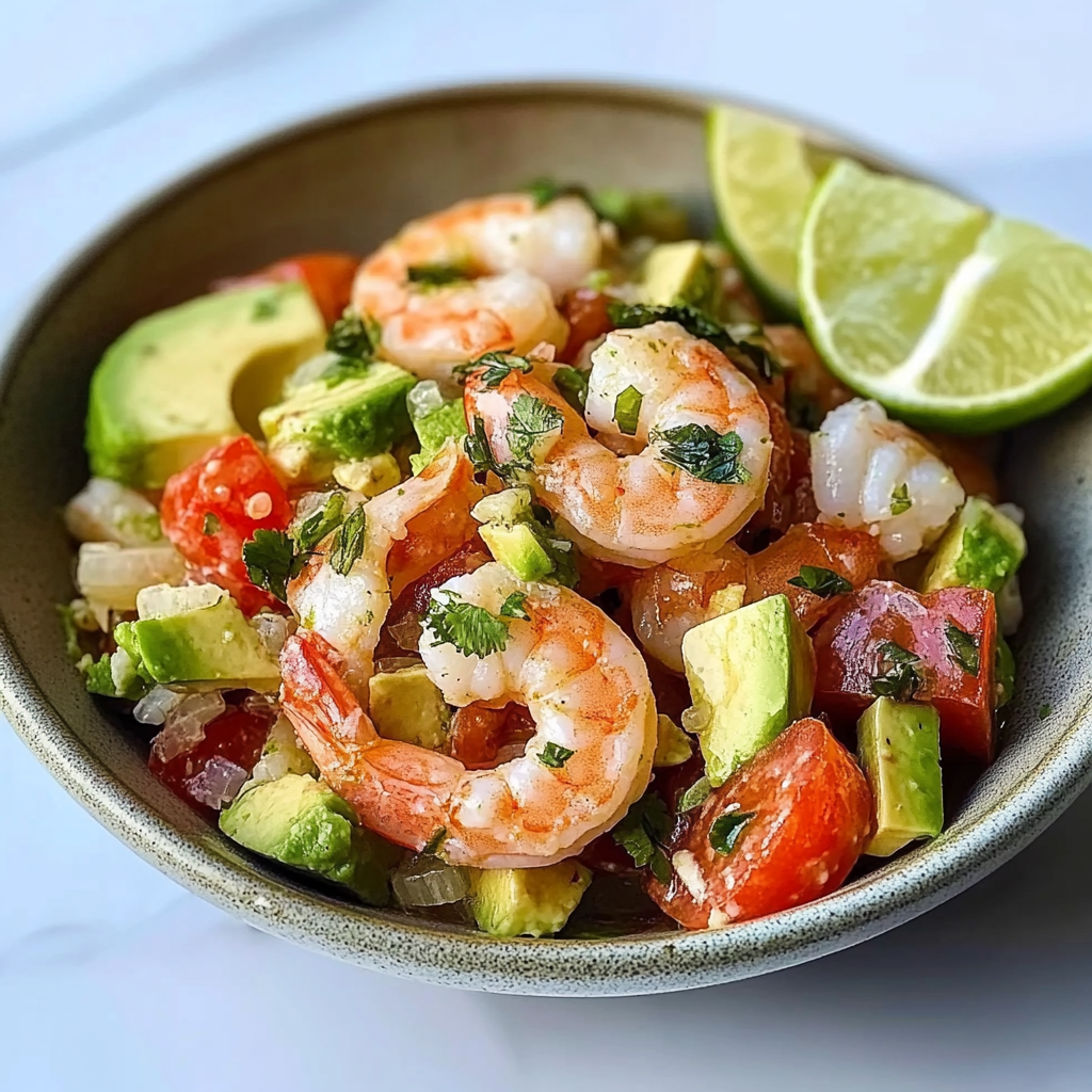 Recipe preparation for Zesty Lime Shrimp and Avocado Salad