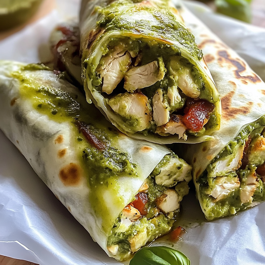 Recipe preparation for Pesto Chicken and Avocado Bacon Salad Wraps