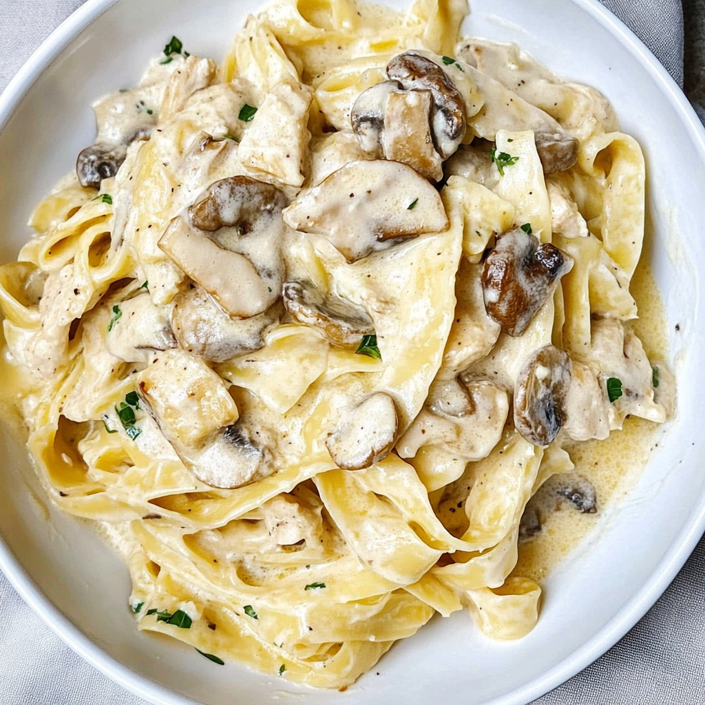 Recipe preparation for Chicken Mushroom Fettuccine Alfredo