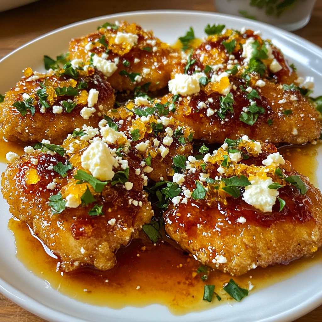 Recipe preparation for Crispy Hot Honey Feta Chicken