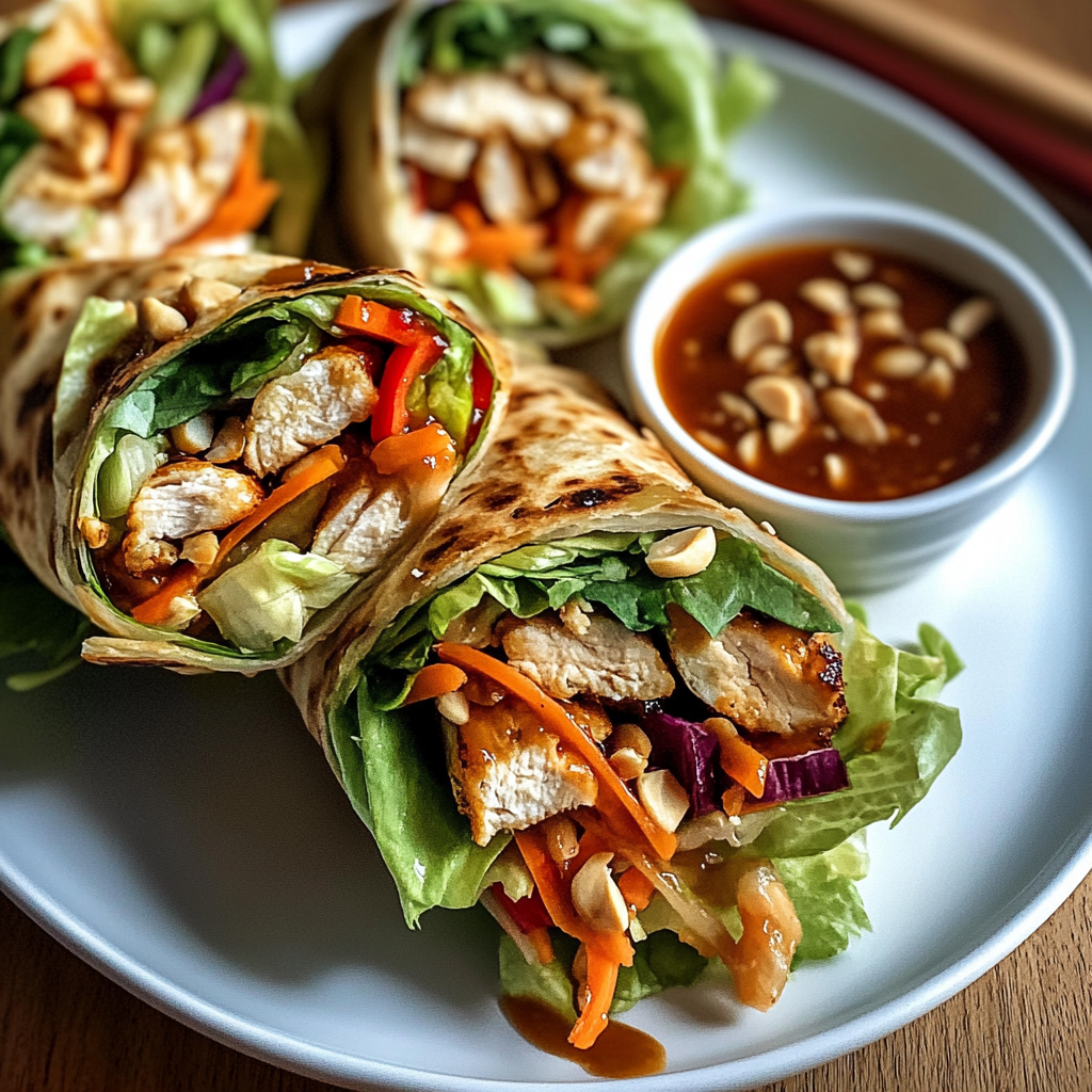 Recipe preparation for Thai Peanut Chicken Wraps