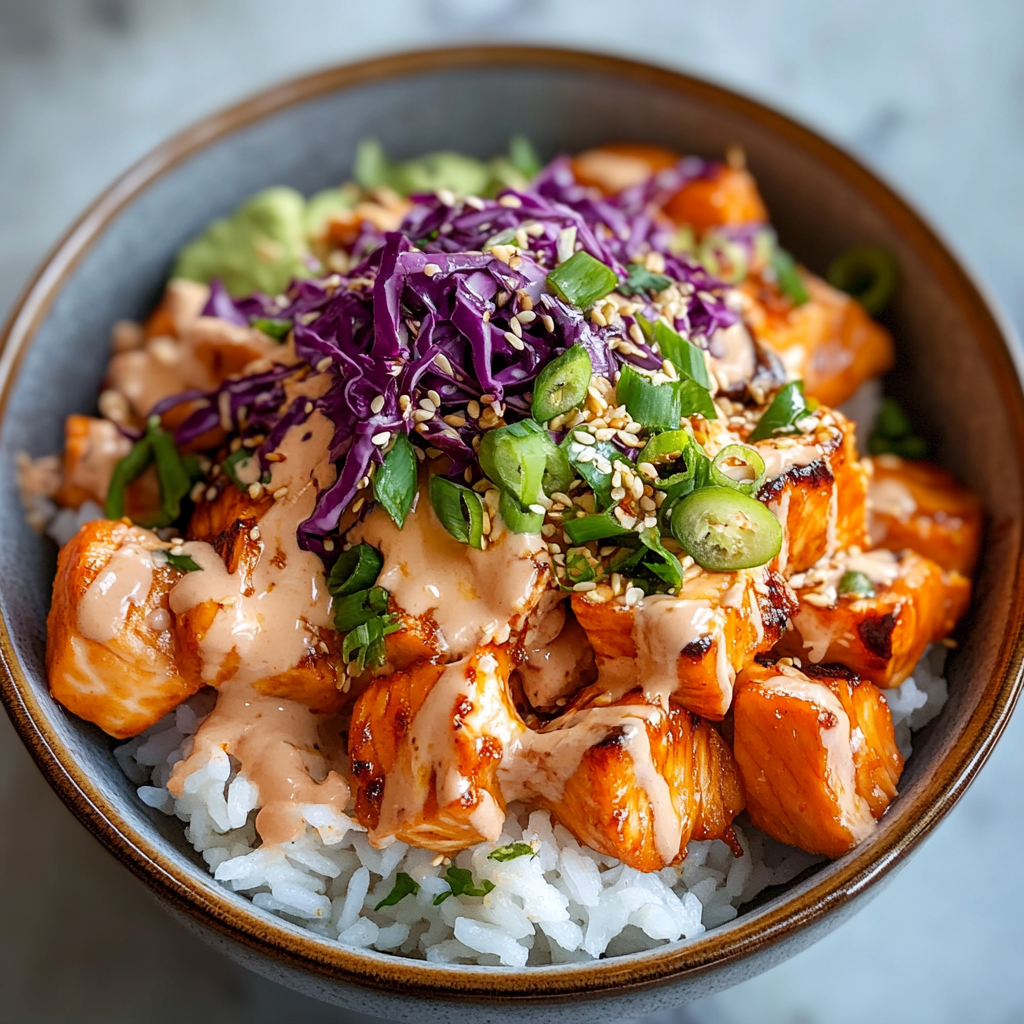 Recipe preparation for Spicy Salmon Bowl