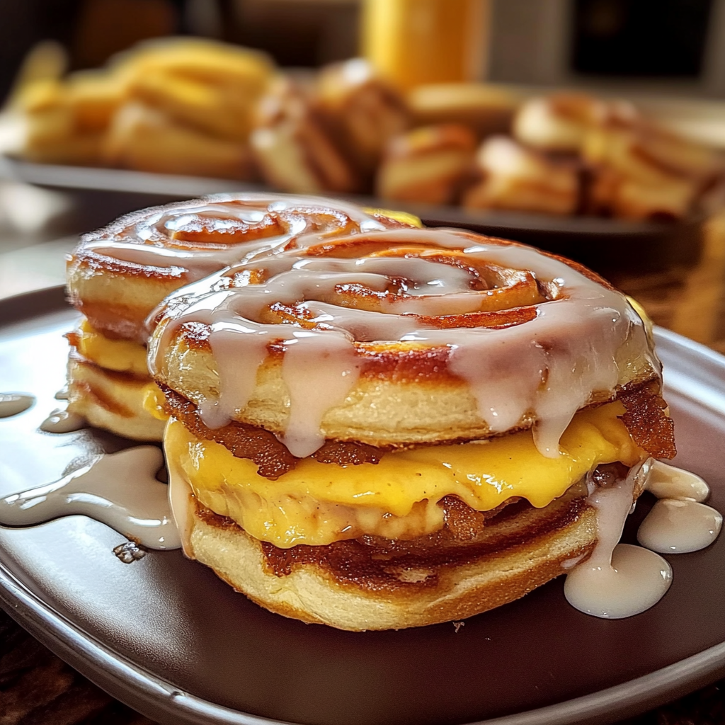 Recipe preparation for Cinnamon Roll Breakfast Sandwiches